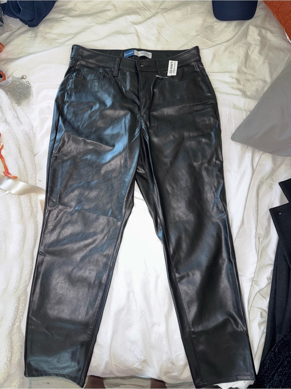 Old Navy Black Faux Leather High-Rise Straight Pants (NWT)